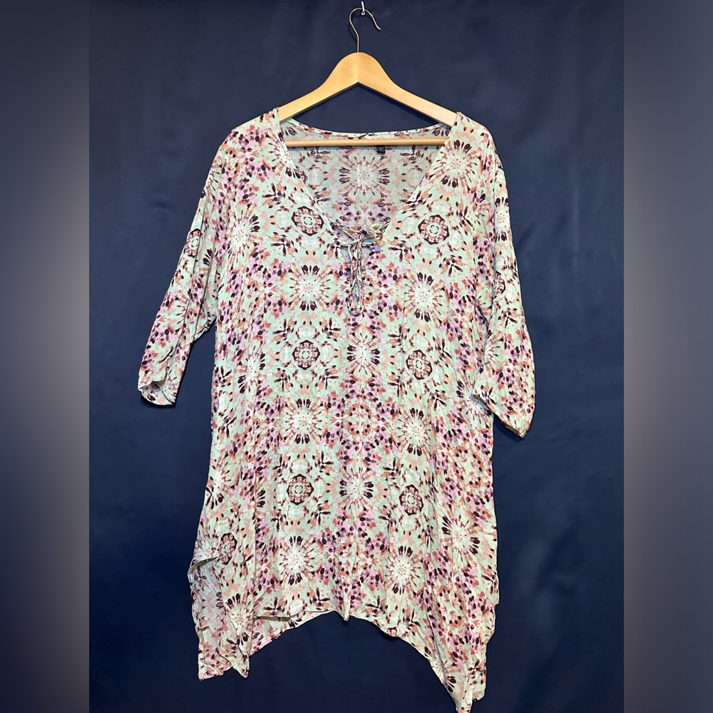 J VALDI Swim Beach Cover Up Tunic Lace Up Light Green  Size Medium